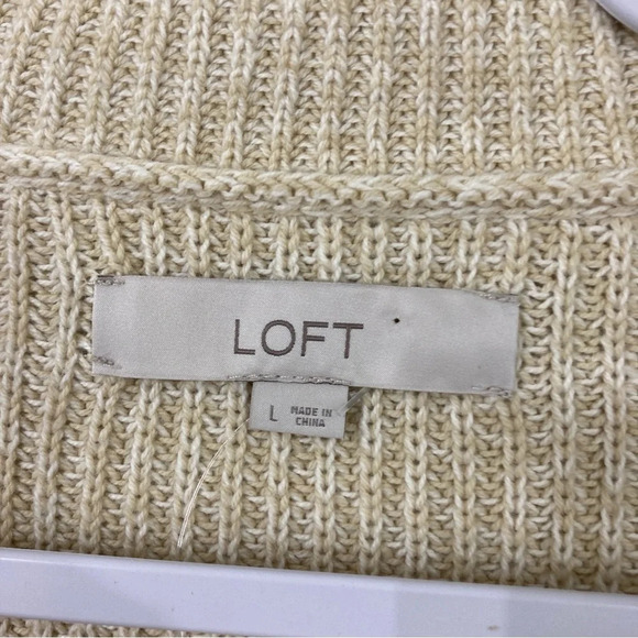 New LOFT Tan White Striped Lace Up Chunky Cozy Sweater size Large - Picture 3 of 10